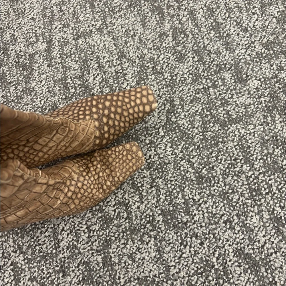 Acne Brown Crocodile Pattern Heeled Boots - Picture 2 of 7
